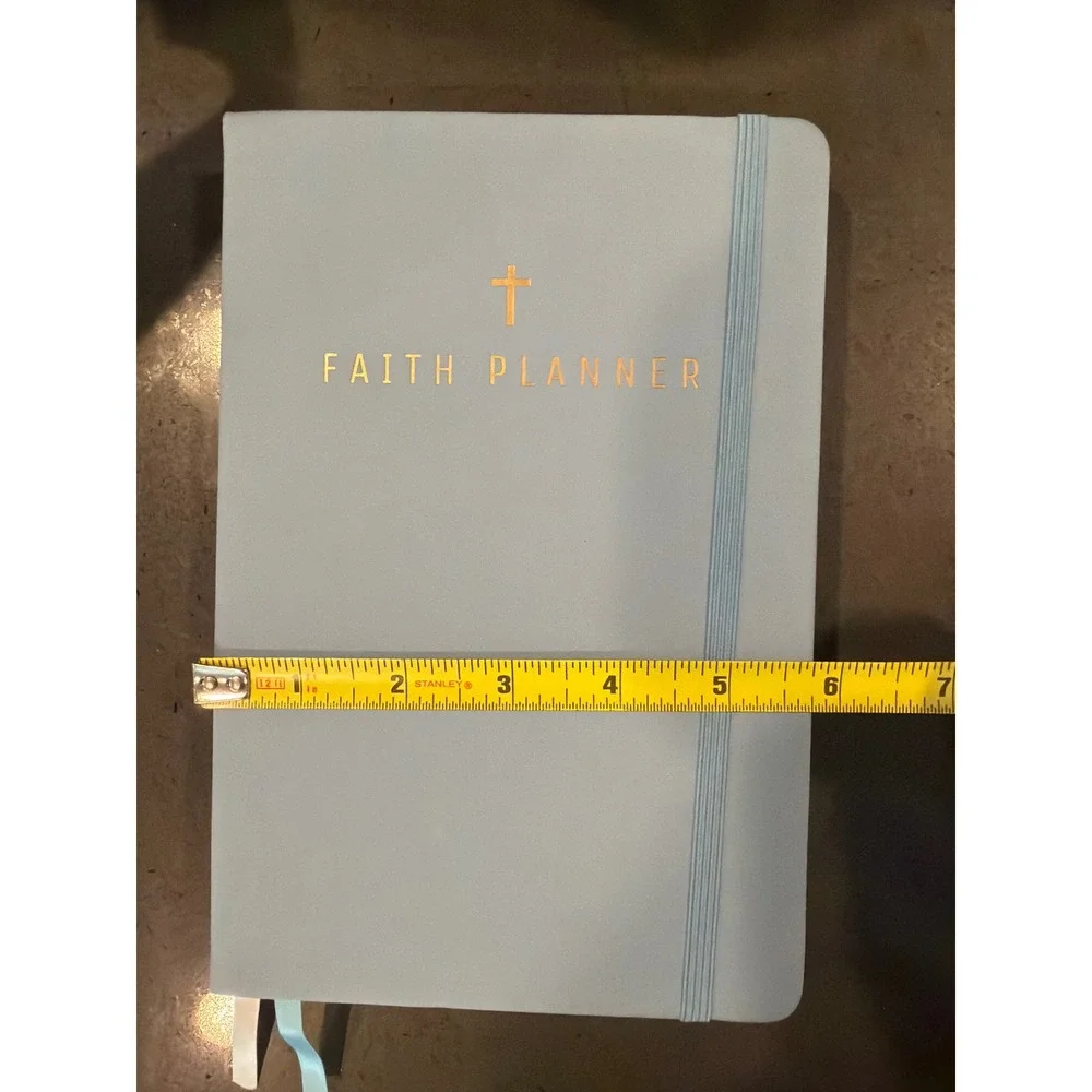 Faith Planner Daily Christian Journal Undated 6 Mo. Blue Faux Leather Gold Cross